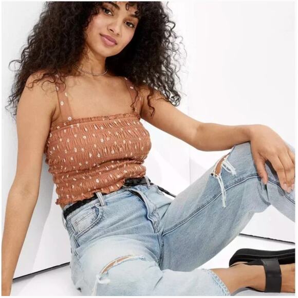 Bundle American Eagle Daisy Floral Cropped Smocked Tank Top Women Size Large - Picture 6 of 13